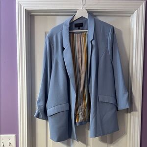 Skies are blue  Light Blue Relaxed Blazer with Striped Lining